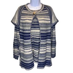 Renuar Women's Size Small Two Piece Sweater Set Blue Striped Layered Acrylic Set